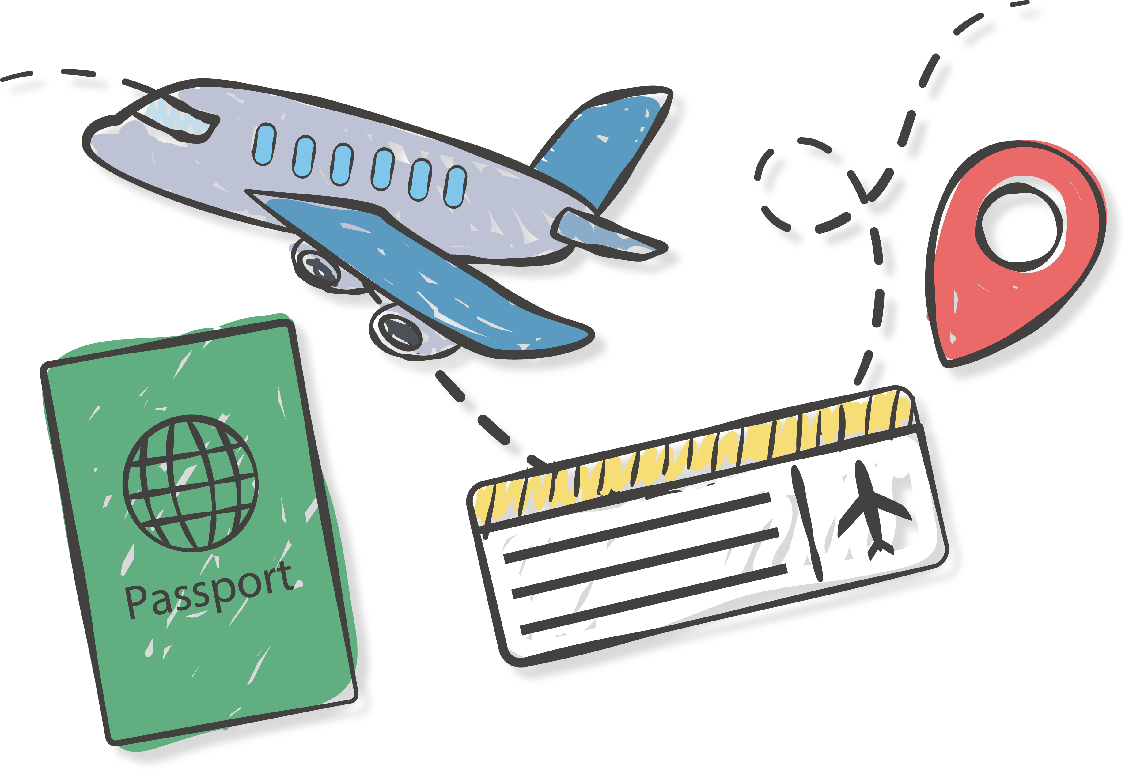 Abroad Painted Travel Hand Airline Passport Airplane Clipart