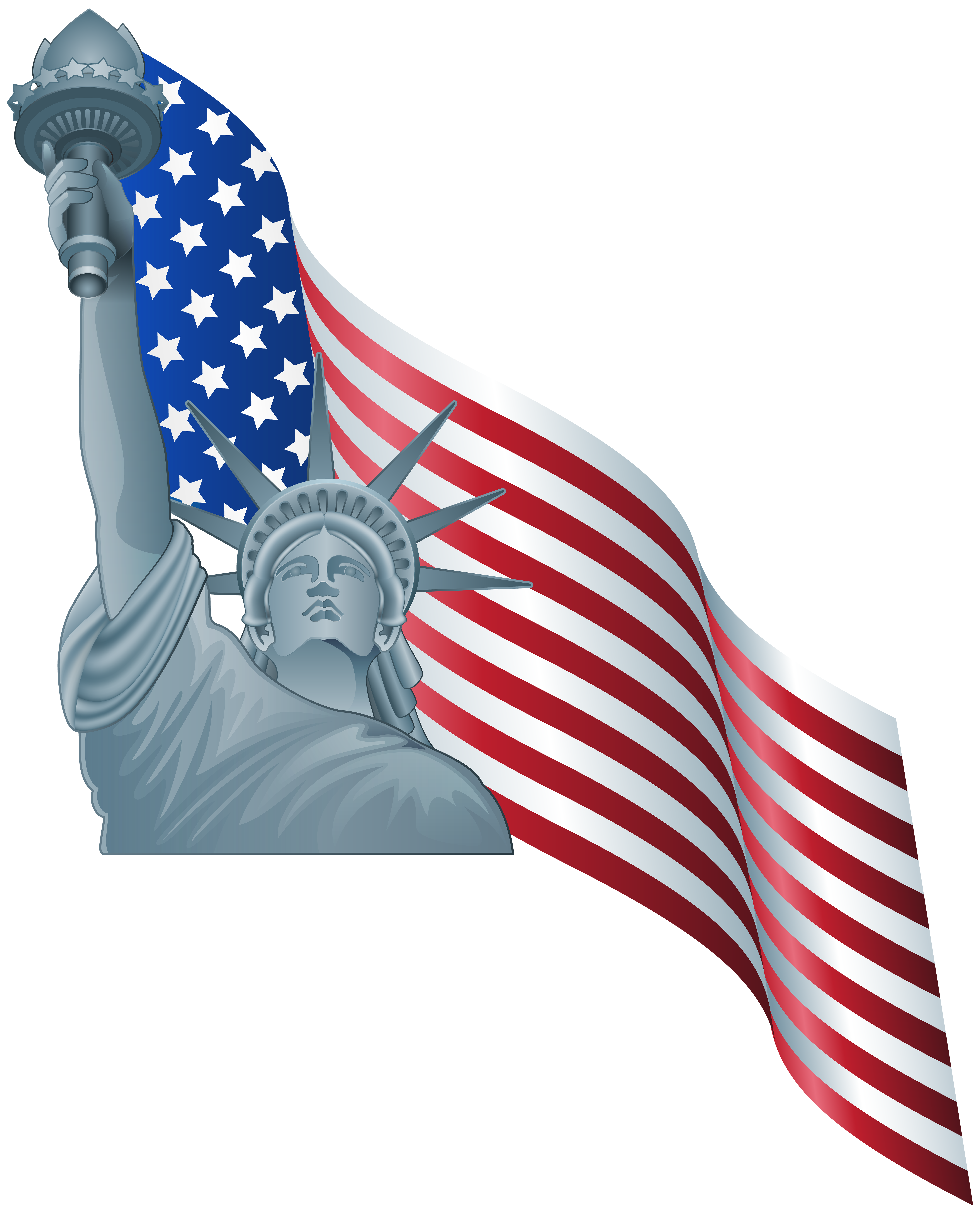 And Of Flag Liberty American Statue Clipart