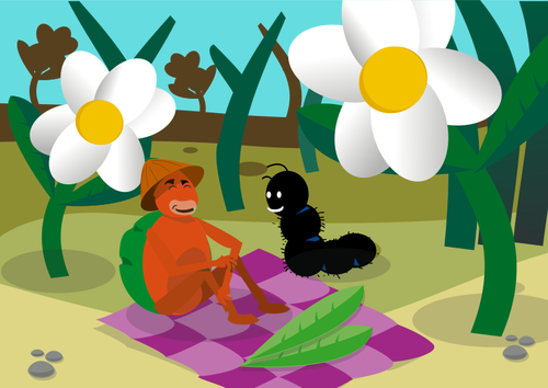 Caterpillar And Turtle Picnic Clipart