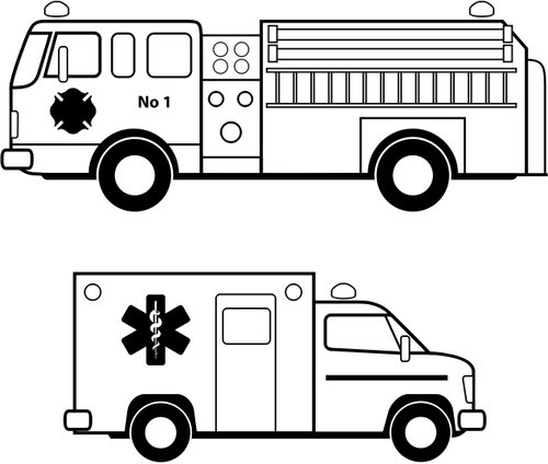 Ambulance And Fire Truck Line Art Clipart