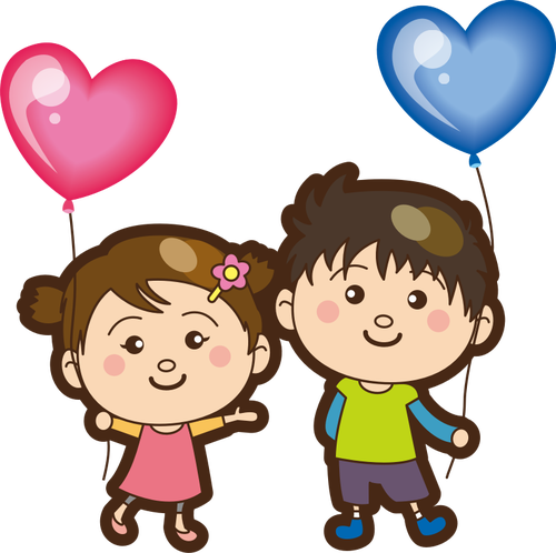 Boy And Girl With Heart Balloons Clipart