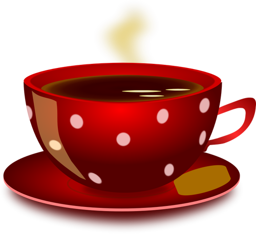 Red Spotty Tea Cup With Saucer And Cookie Clipart