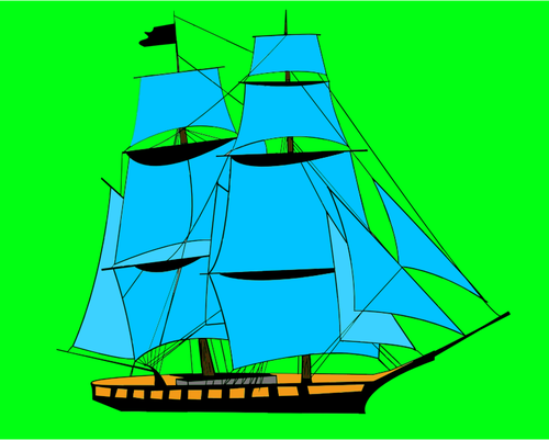 Ship With Blue Sails Clipart
