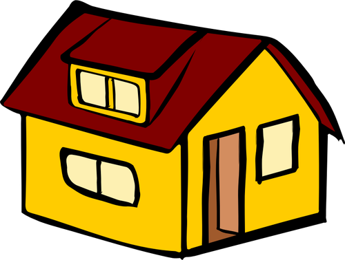 Of Yellow Detached House With A Red Roof Clipart