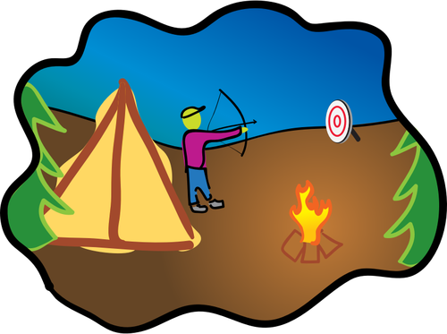 Of Camping Scene With Bow And Arrow Clipart