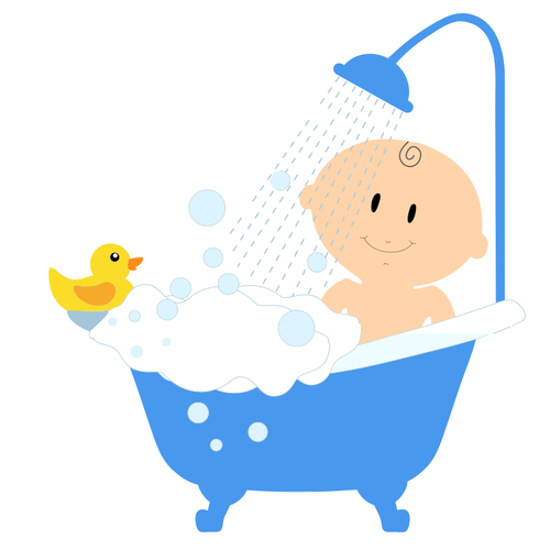 Cartoon Baby Boy Taking A Bath Clipart