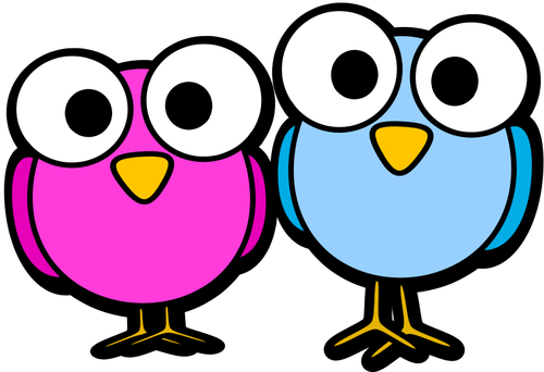 Owls With Big Eyes Cartoon Style Clipart