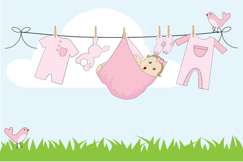 Cartoon Baby Girl Hanging On Clothesline Outside Clipart