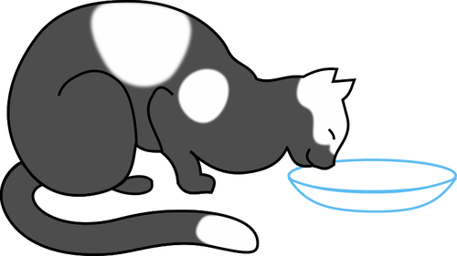 Spotty Cat Drinking Milk From Pot Clipart