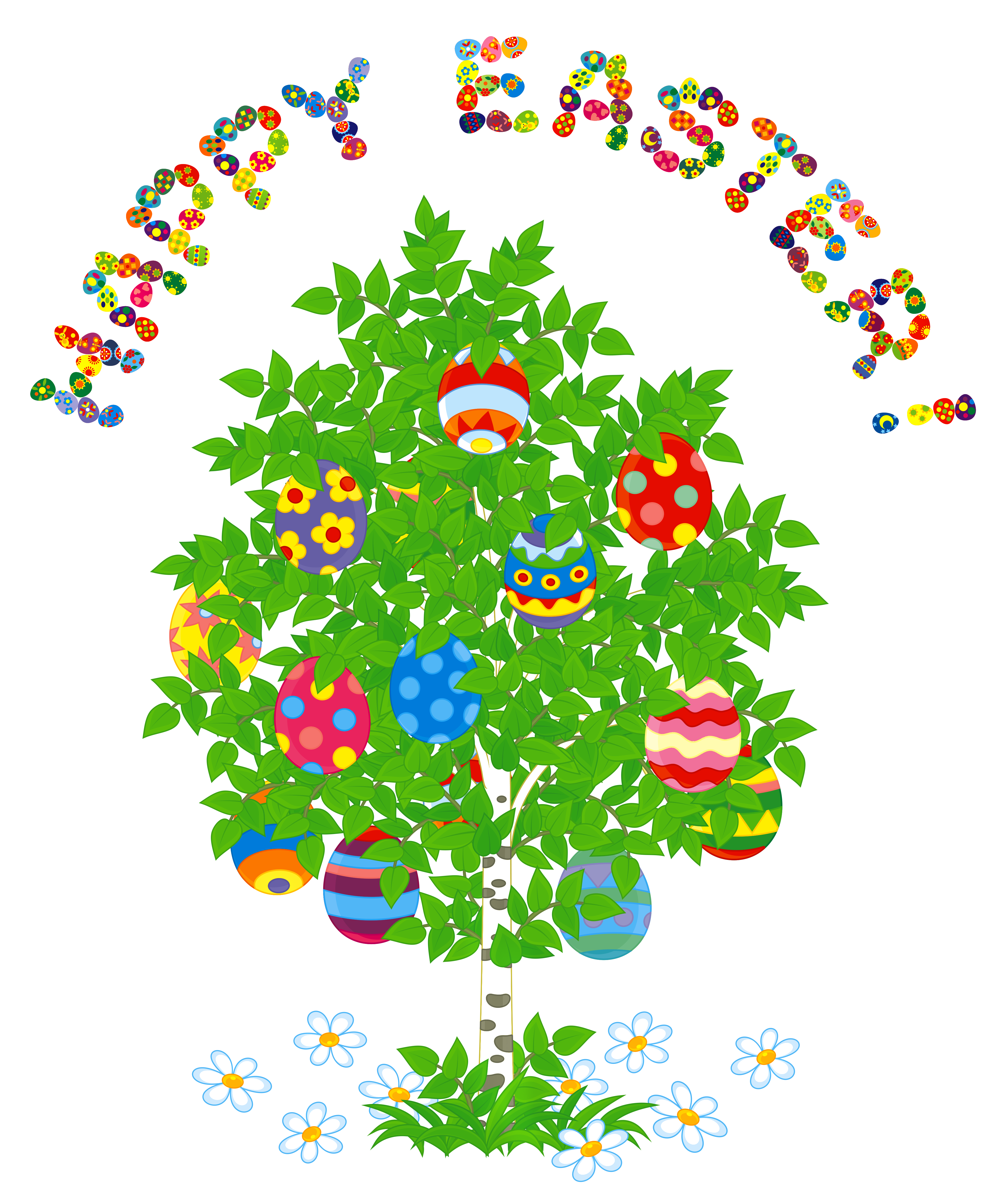And Picture Easter Tree Egg Bunny Happy Clipart