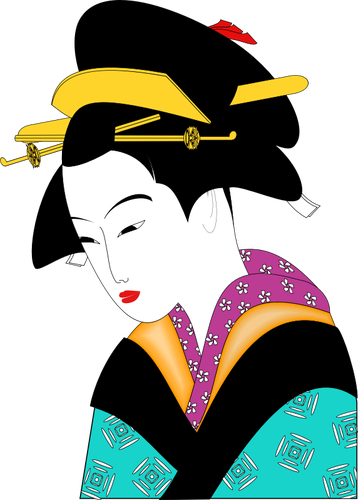 Sad Geisha With Red Lipstick Clipart