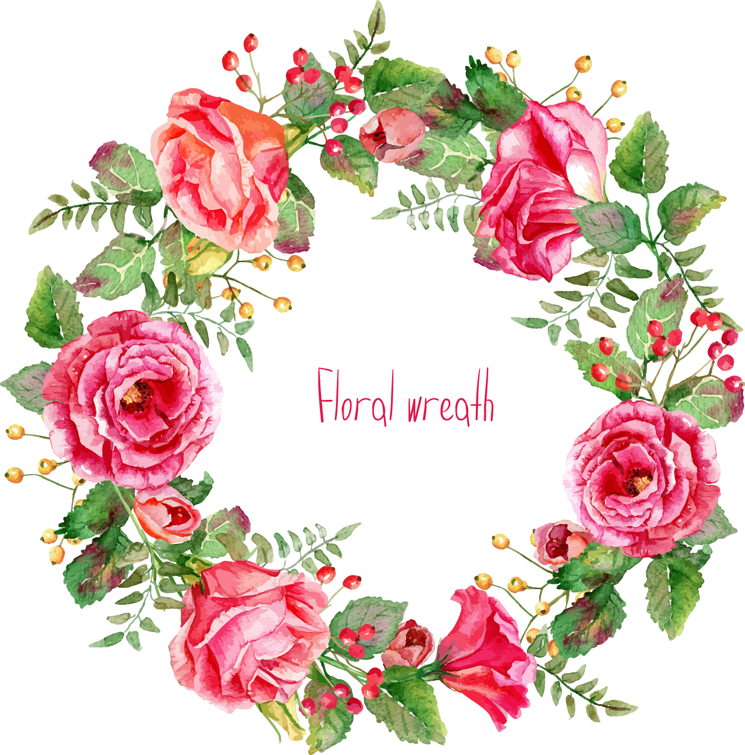 Pink Rose Wreath -Painted Euclidean Vector Beautifully Clipart