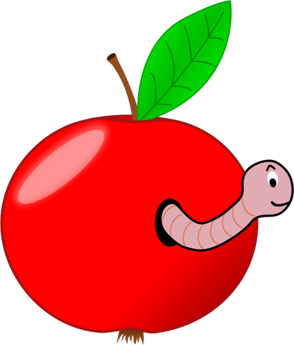 Red Apple With Worm Clipart