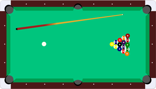 Of Pool Table With Cue And Balls Top View Clipart