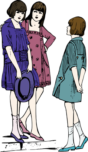 Of Three Young Ladies Chatting On Pavement Clipart