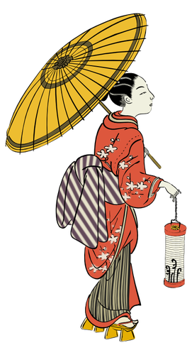 Japanese Girl With Lantern Clipart