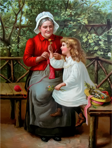 Granny Talking To A Little Girl Clipart