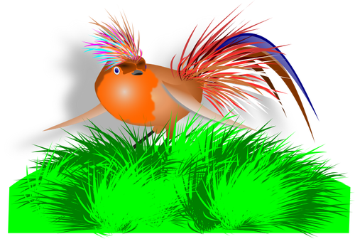 Of Colorful Bird On Grass Clipart