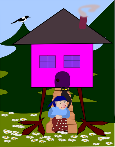 Cottage And Witch Clipart
