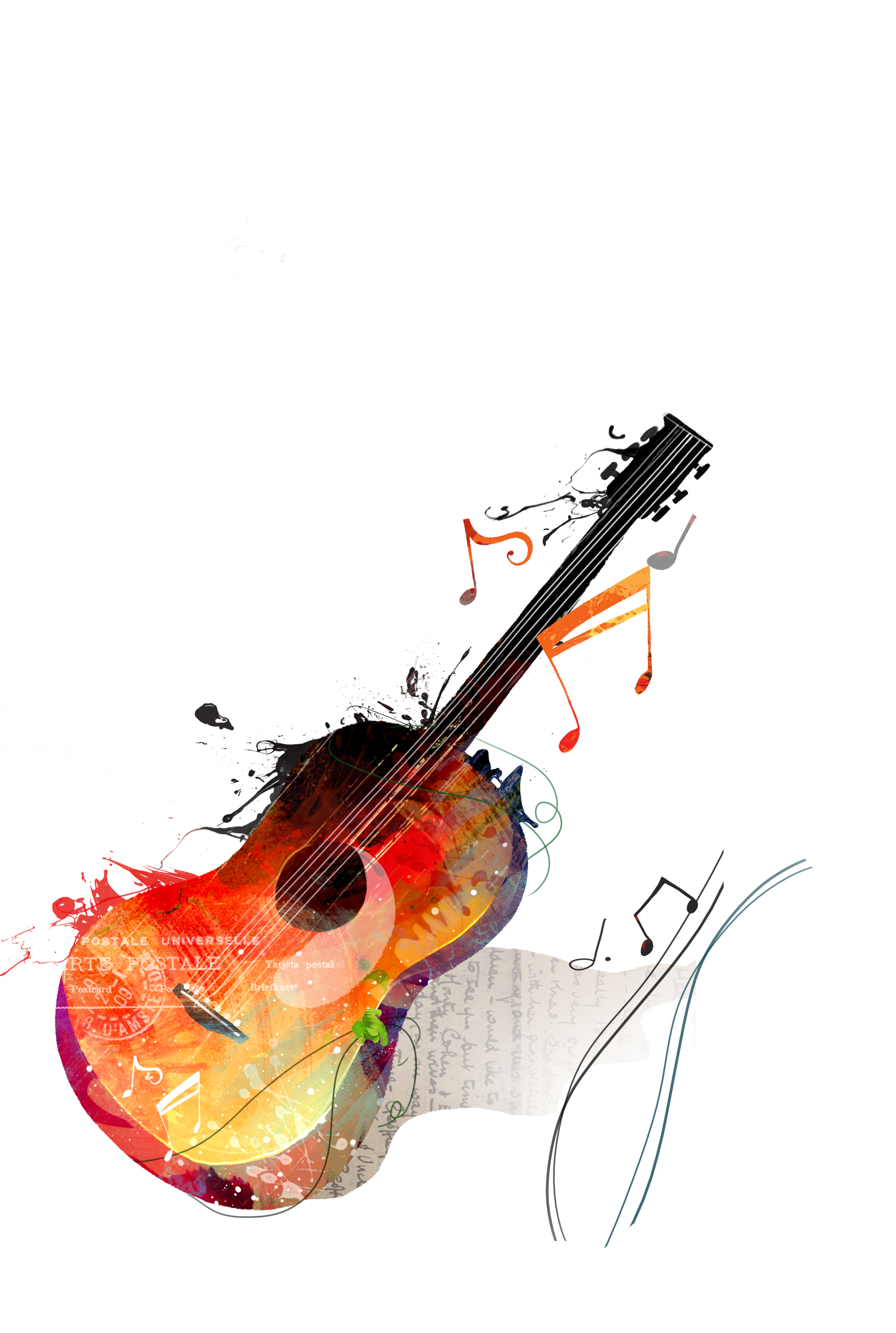 Download Watercolor Guitar Canvas Painting Drawing Free Clipart HD