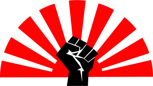 Socialist Power Fist With Sun Sign In Background Clipart