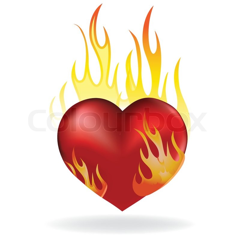 Heart With Flames Heart In Fire Stock Clipart