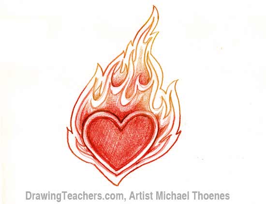 How To Draw A Heart With Flames Clipart