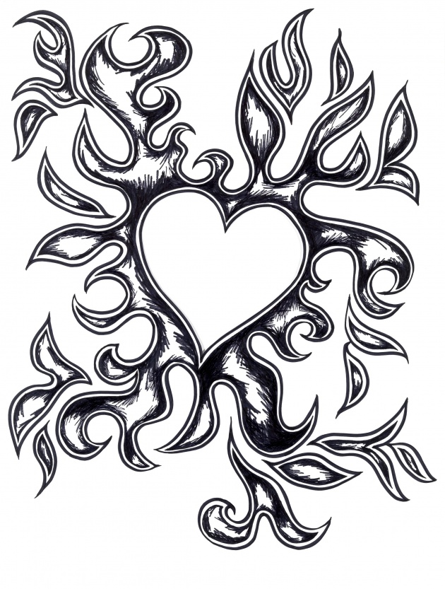 Heart With Flames Drawings Of Hearts On Clipart
