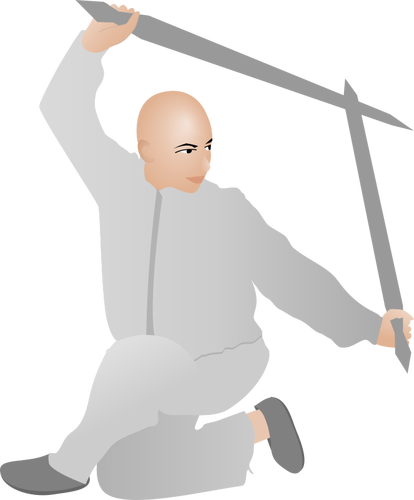 Of Kung Fu Man With Two Swords Clipart