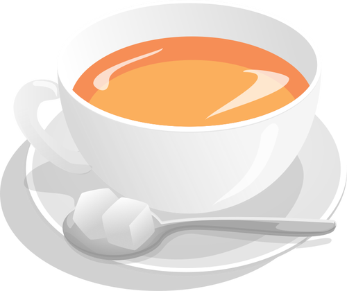 Of Tea Cup Served On Saucer With Sugar And Spoon Clipart
