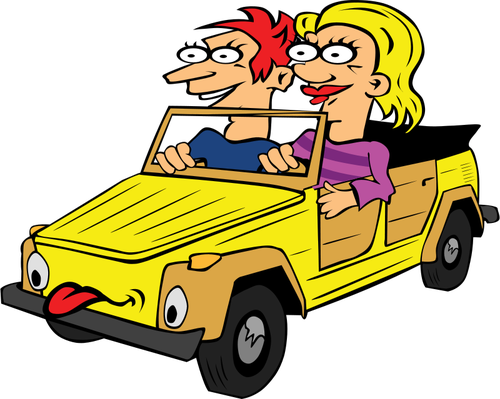 Girl And Boy Driving Car Graphic Clipart