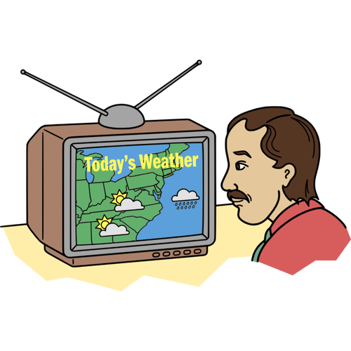 Man Checking The Weather On Tv Clipart