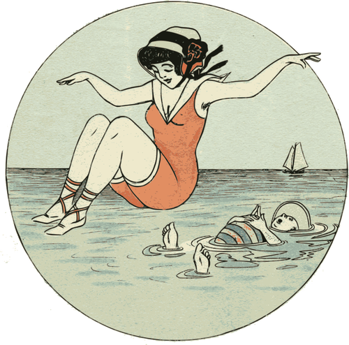 Girl In Retro Swimsuit Clipart