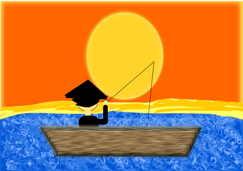 Fishing Under Sunset Clipart