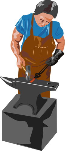 Of Blacksmith Working With A Hammer And Anvil Clipart