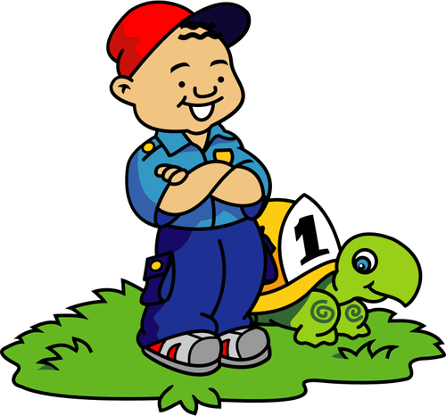 Of Boy And Turtle About To Race Clipart
