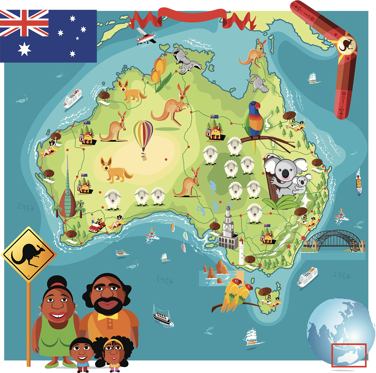 Map Australian Australia Cartoon Animal Free HQ Image Clipart