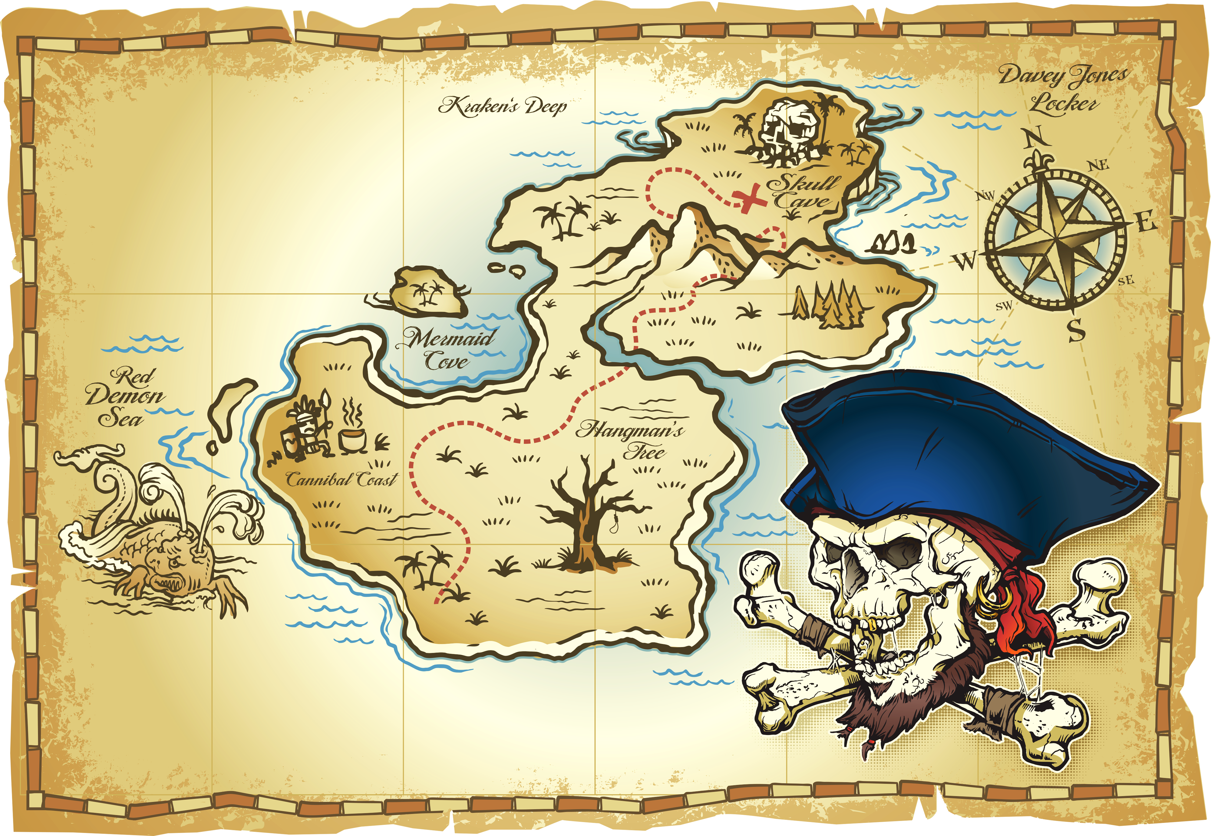 Piracy Map Treasure Buried Free HQ Image Clipart