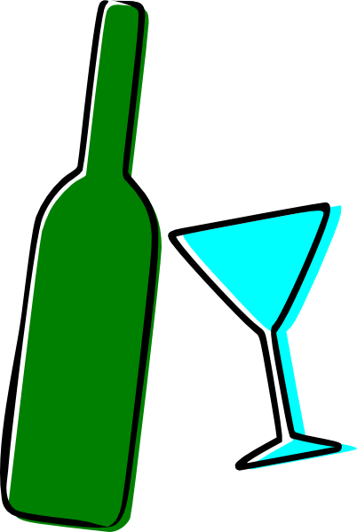 Wine Bottle And Martini Glass Vector Clipart