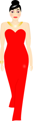 Of Lady In Long Red Dress Clipart