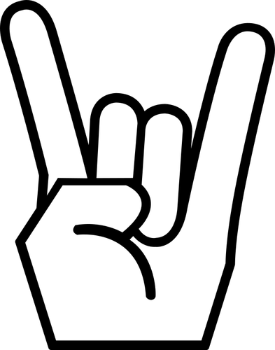 Of Rock On Hand Sign In Black And White Clipart