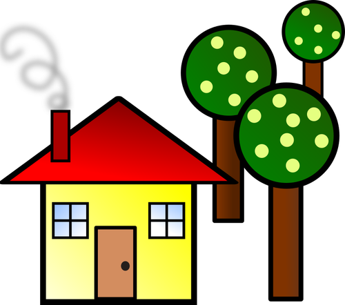 Simple Drawing Of House With Thick White Contour And Red Roof Clipart