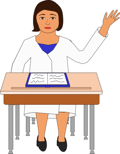Drawing Of Girl Raises Hand In Class To Ask A Question Clipart