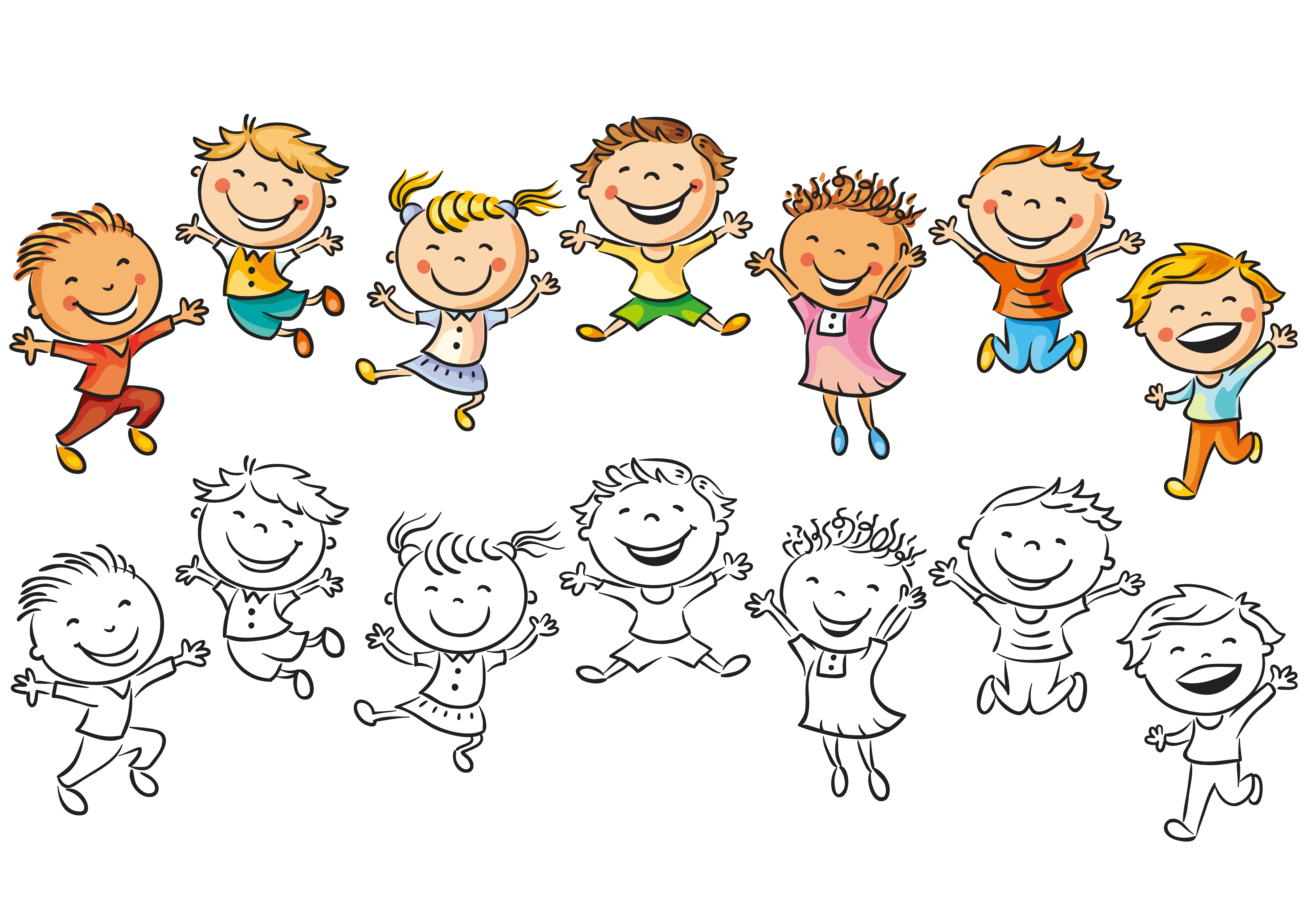 Vector Illustration Children Jumping Child Drawing Happiness Clipart