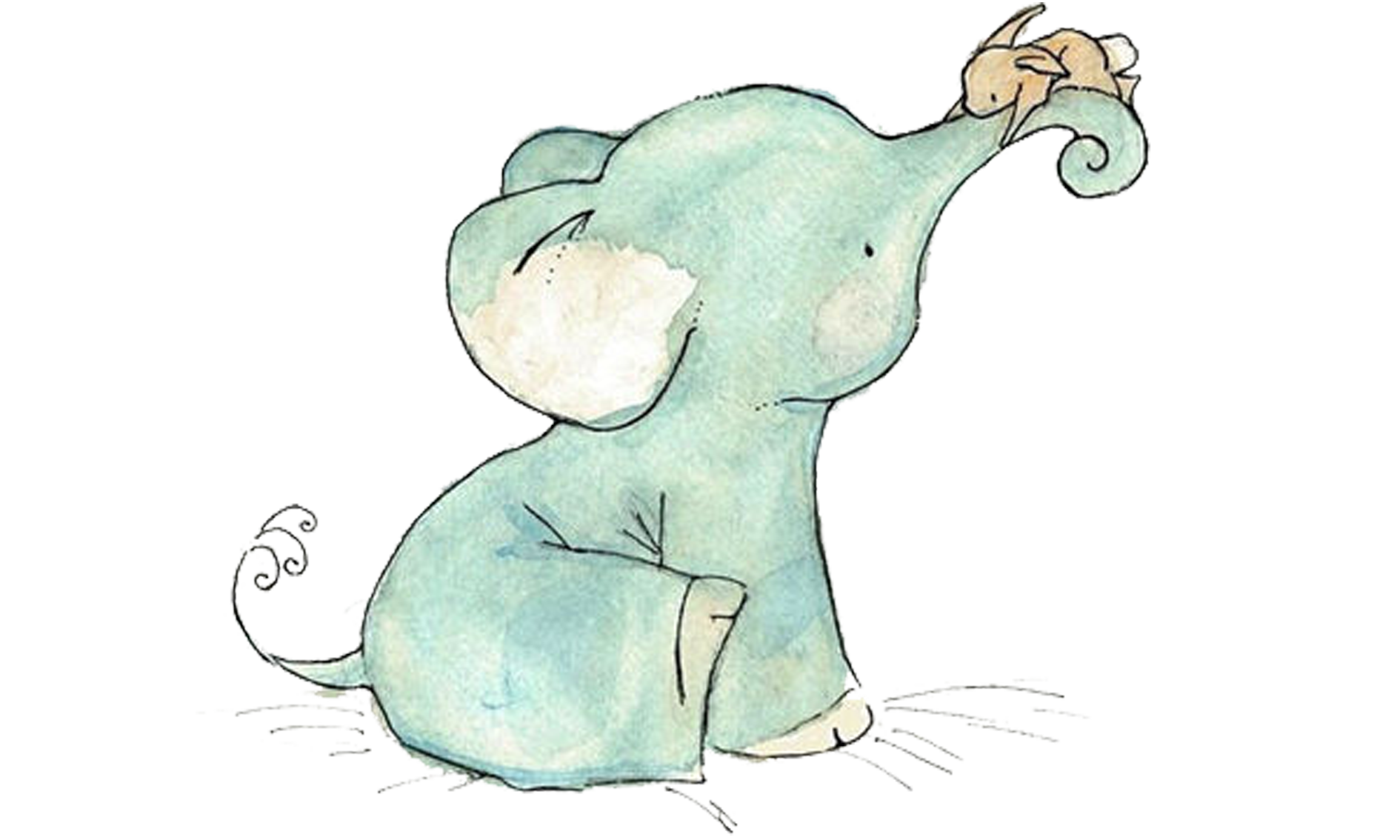 Cute Little Elephant Printmaking Child Painting Drawing Clipart