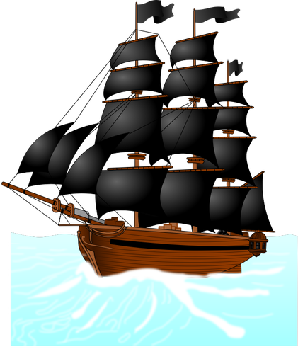 Of Huge Pirate Sailboat At Unruly Sea Clipart