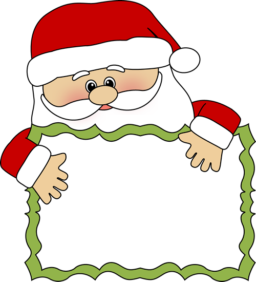 Santa Santa Sign Peeking Over A Blank Clipart