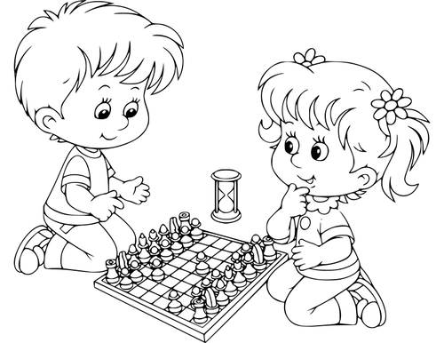 Boy And Girl Playing Chess Clipart