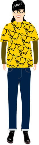 Of Trendy Guy In T- Shirt With Pig Pattern Clipart