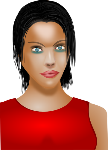 Of Blue Eyed Lady In Red Shirt Clipart